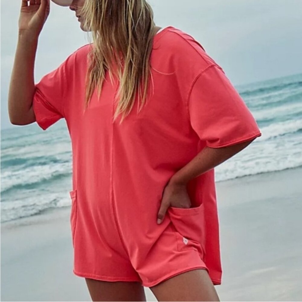 NWT Free People Hot Shot Tee Romper In Electric Sunset SMALL